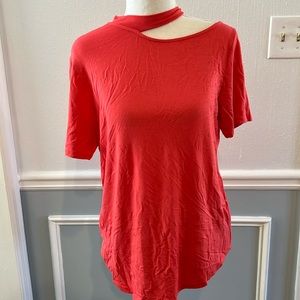 LIKE NEW WHITE BIRCH CORAL RED TOP WITH CUTOUT SHOULDER - SIZE SMALL